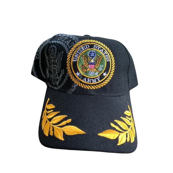 United States Army Golden Leaf Bill Embroidered Black Baseball Cap - Picture 1 of 4